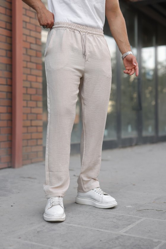 Erkek Beli Lastikli Pera Keten Pantolon