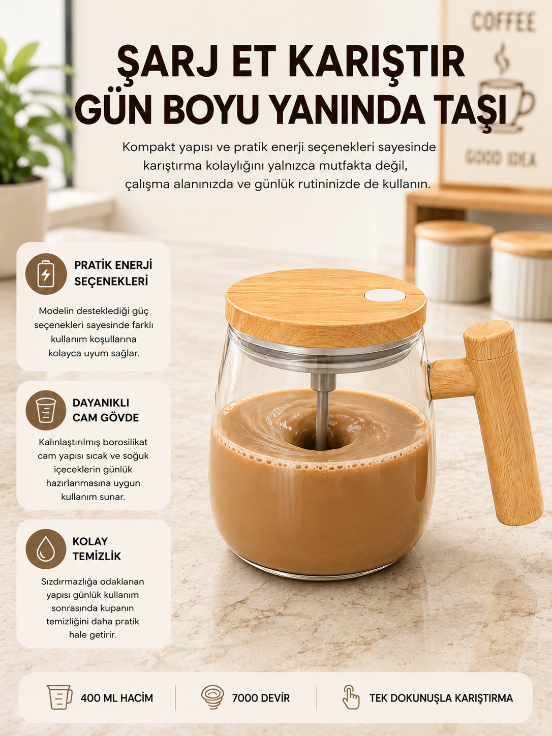 USB Şarjlı Akıllı Karıştırıcı Kupa  IP6 Su Sızdırmaz Yeni Nesil