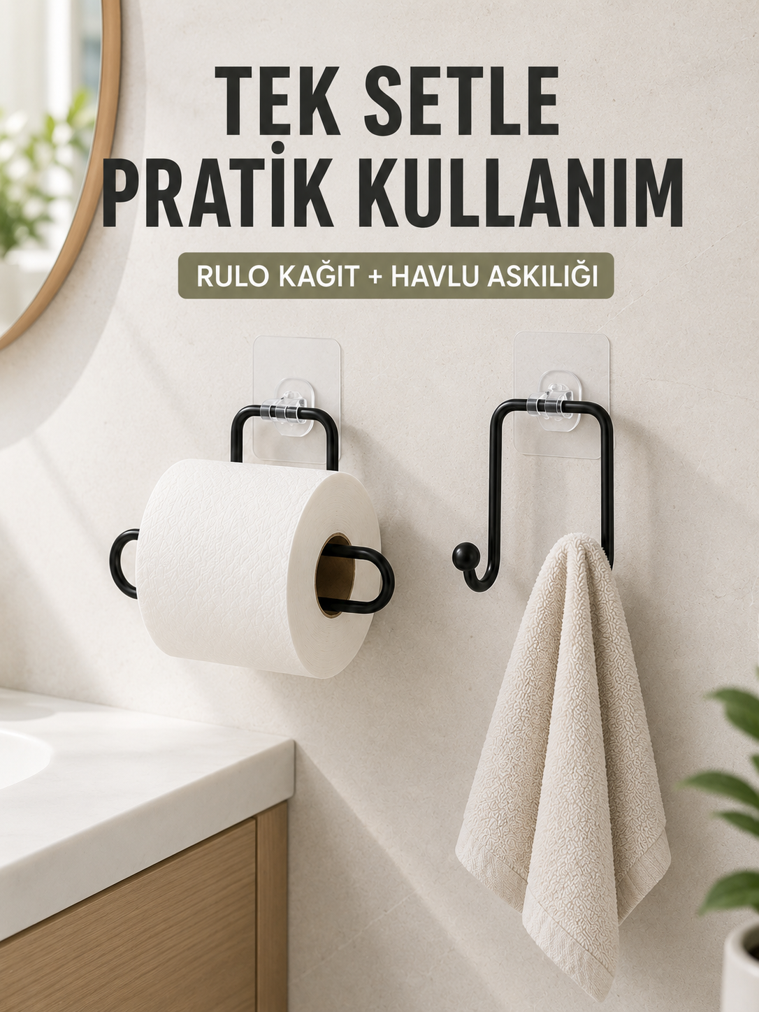 Banyo ve Mutfak İçin Yapışkanlı Havlu Askılığı ve Rulo Kağıt Tutucu Set