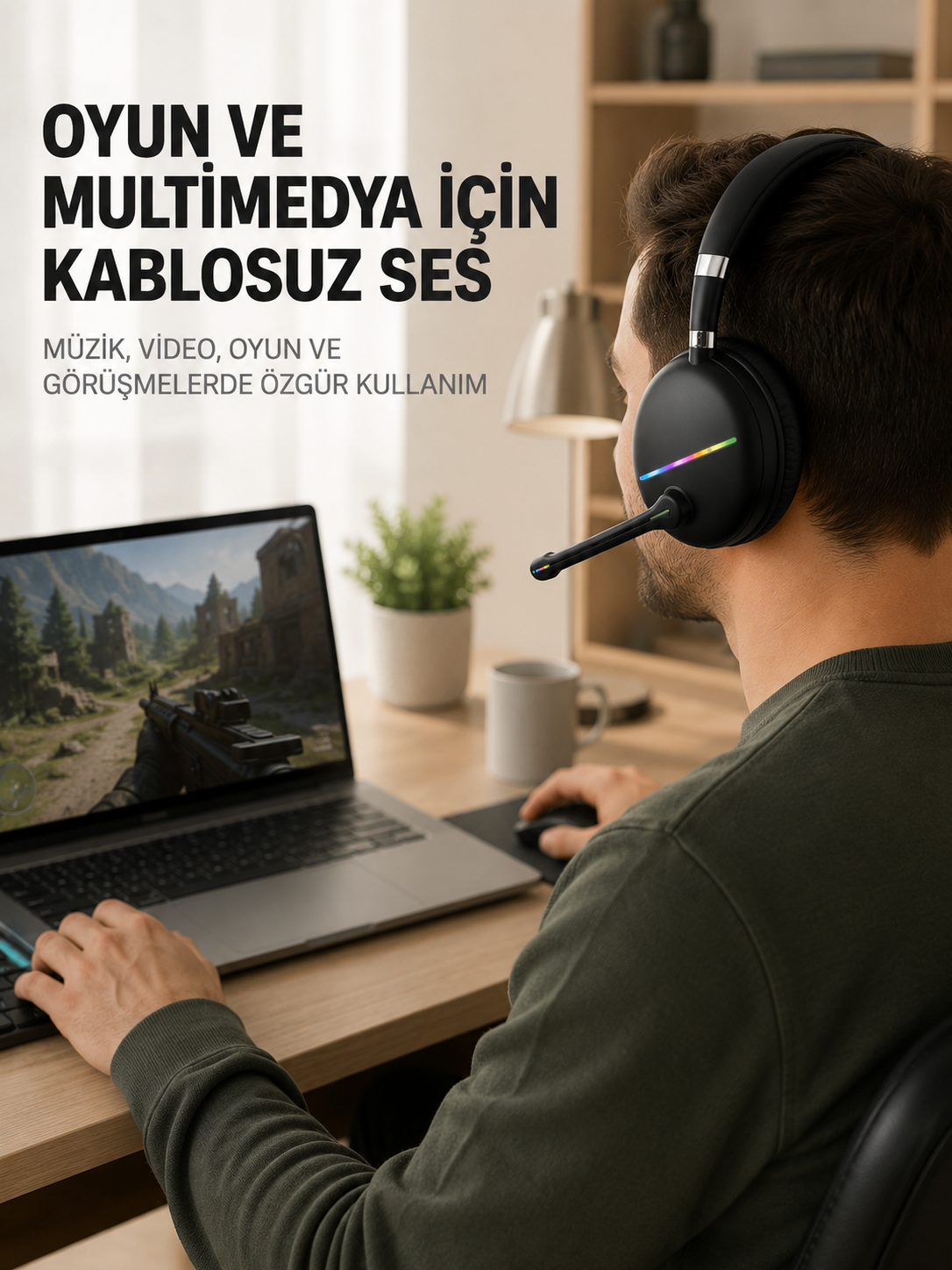Bluetooth 5.0 RGB Işıklı Mikrofonlu Kablosuz Kulak Üstü Kulaklık