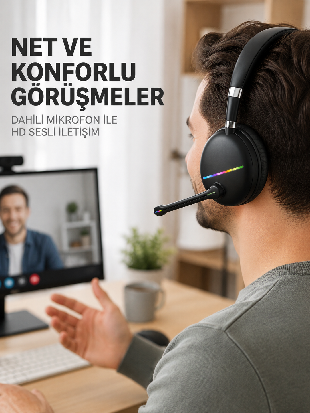 Bluetooth 5.0 Kablosuz Kulak Üstü Kulaklık Mikrofonlu RGB Aydınlatmalı