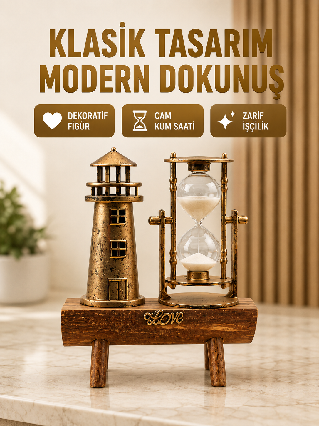Deniz Feneri Şeklinde El Yapımı Kum Saati – Ev ve Ofis İçin Zarif Süs Yeni Nesil