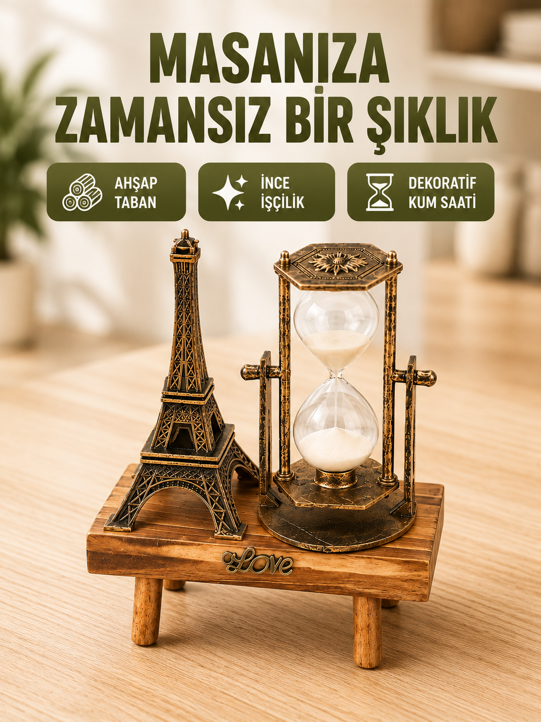 Ev, Ofis ve Kafeler İçin Retro Ahşap Kum Saati Dekorasyonu