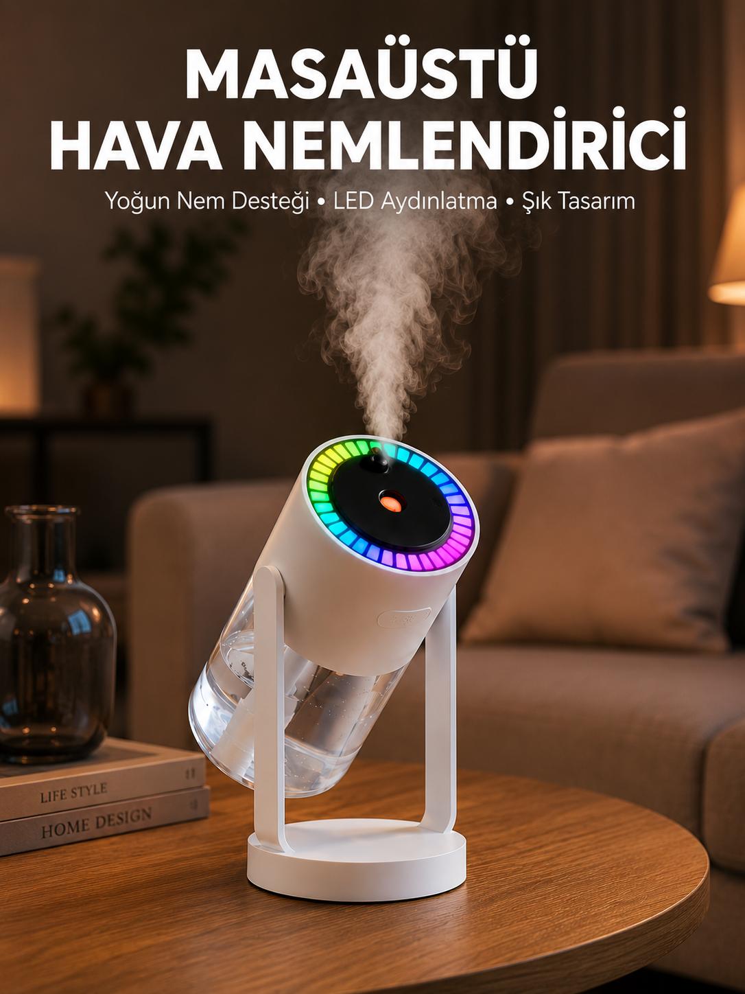 Araç ve Ev İçin Hava Nemlendirici Projektörlü Sessiz Buhar Yeni Nesil