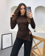 YIRTMAÇLI BLUZ NHR KHVERENGİ - Görsel 3