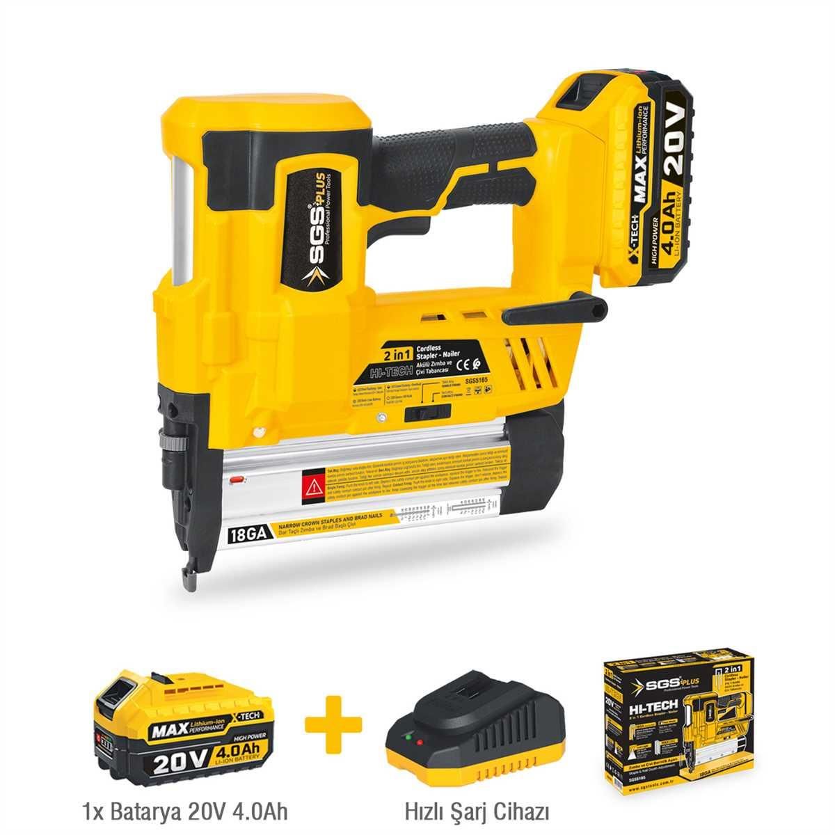 Sgs 5165 Akülü Zımba ve Çivi Çakma Tabanca Makinası 20 Volt Sgs 5165 Akülü Zımba ve Çivi Çakma Tabanca Makinası 20 Volt - Görsel 1